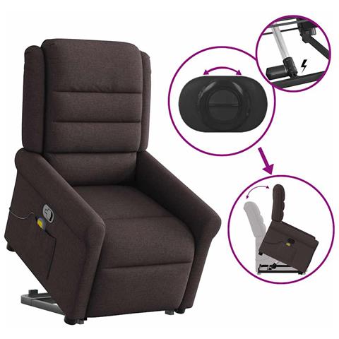 Poltrona Alzapersona Massaggi Reclinabile Marrone Scuro Tessuto - Foto 9