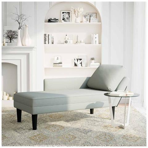 Sdraio con Cuscino e Bracciolo Destro in Velluto Grigio Chiaro - Foto 2