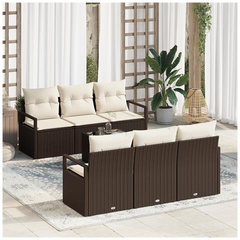 Set di divani da giardino 7 pezzi con cuscini marrone polyrattan, Divano da giardino 2 posti con cuscini marrone polyrattan - Foto 2