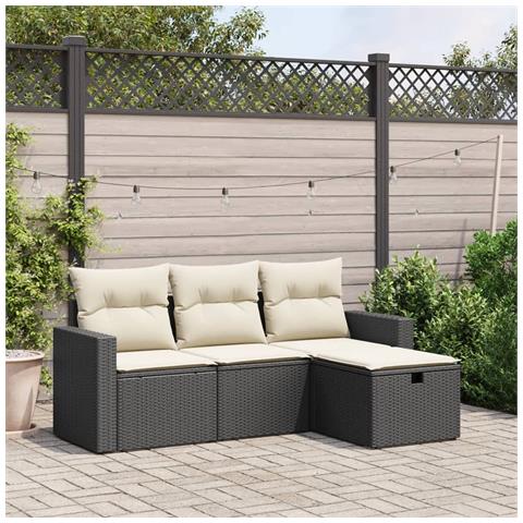 Set Divani da Giardino 4 pz con Cuscini Nero in Polyrattan - Foto 2