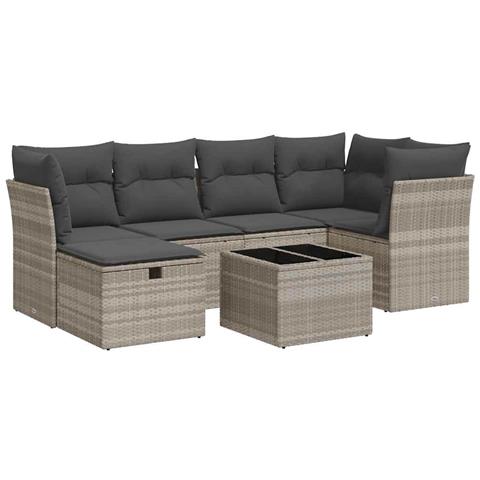 Set Divani da Giardino 7pz con Cuscini Grigio Chiaro Polyrattan - Foto 1
