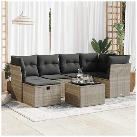 Set Divani da Giardino 7pz con Cuscini Grigio Chiaro Polyrattan - Foto 2