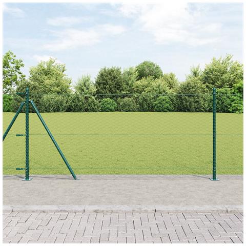 Recinzione Esagonale Verde 0.8x50 m Acciaio, Pali di Recinzione con Piastrine di Base 13 pz Ø32mm 90cm Acciaio Zincato - Foto 2
