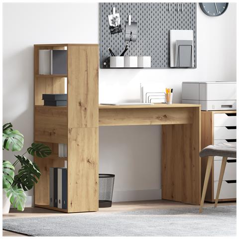 Scrivania con spazio di archiviazione Rovere Artigianale 113x54x120 cm Legno ingegnerizzato - Foto 2