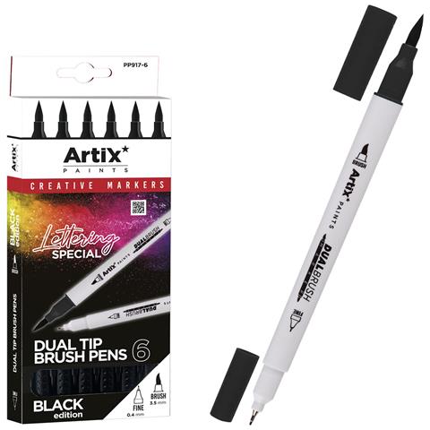 Set Marcatori Doppio Punto Pennello Lettering Nero 6uds. - Foto 1