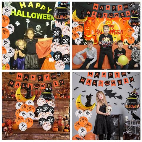 Decorazione Di Halloween Set Banner Palloncini Sfondo 48pz Arancione - Foto 2