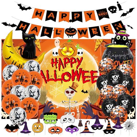 Decorazione Di Halloween Set Banner Palloncini Sfondo 48pz Arancione - Foto 1