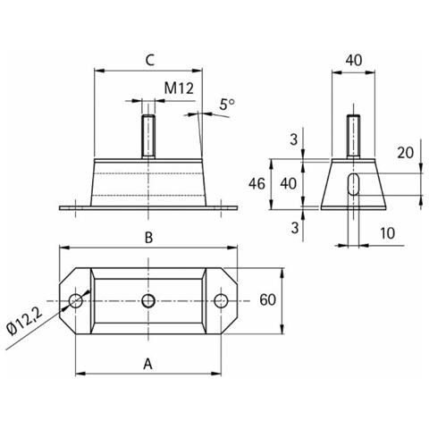 Supporto Antivibrante Rettangolare 100x40 Perno,m12 - Foto 2