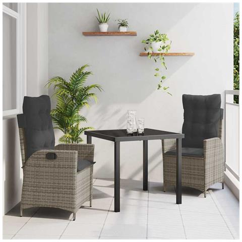 Set da Pranzo per Giardino 3 pcs Grigio polyrattan - Foto 2