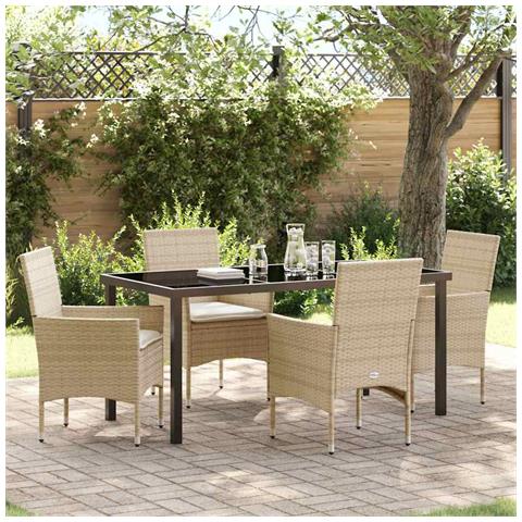 Set da Pranzo per Giardino con cuscino 5 pcs Beige Poly Rattan - Foto 2