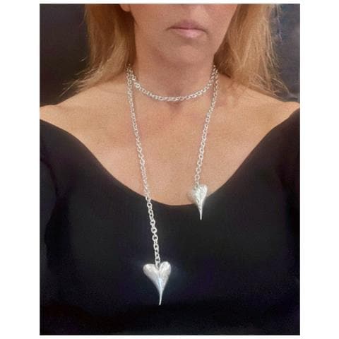 Catena Multiposizione Da 1 M Con Doppio Cuore Placcato Argento - Foto 5