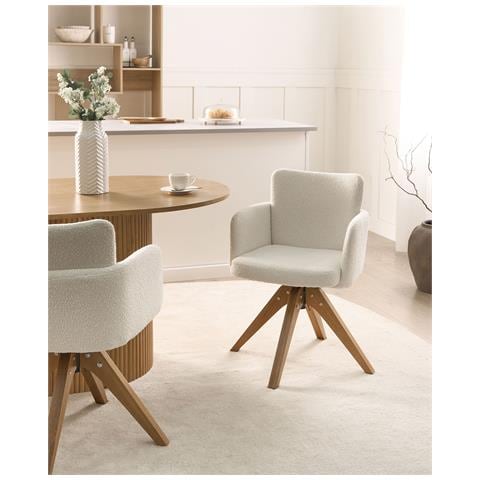 Set Di 2 Sedie Da Pranzo Evelyn Bouclé Bianco Sporco - Foto 1