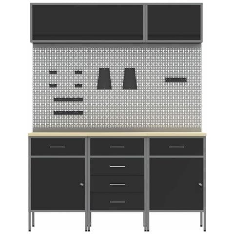 Set di mobili da lavoro con cassetto con blocco 8 pcs Nero - Foto 9