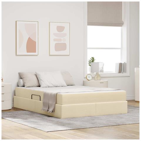 Letto con contenitore e materasso Crema 140 x 190 cm Poliestere - Foto 2