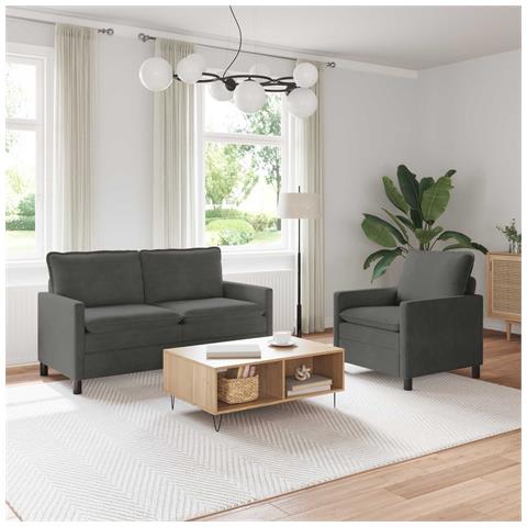 Set di divani 2 pcs Grigio Scuro Tessuto - Foto 2