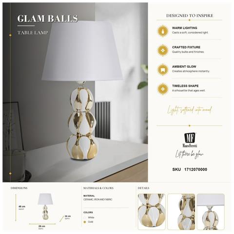 Lampada Da Tavolo Glam Balls In Ceramica Bianca E Oro Con Base A Sfere - Foto 7