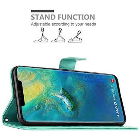 Custodia Compatibile Con Huawei Mate 20 Pro In Turchese Fiore - Coperchio Protettivo In Design Floreale Con Chiusura Magnetica, Funzione Stand E Slot Per Carte - Foto 2