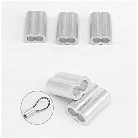 Futheda 100 Pezzi Clip Di Alluminio Di Piegatura Loop Manica Con Doppia Puntali Fori Per 15 Millimetri Cavo Di Legare Rope Tono Argento - Foto 4