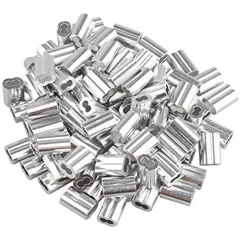 Futheda 100 Pezzi Clip Di Alluminio Di Piegatura Loop Manica Con Doppia Puntali Fori Per 15 Millimetri Cavo Di Legare Rope Tono Argento - Foto 1