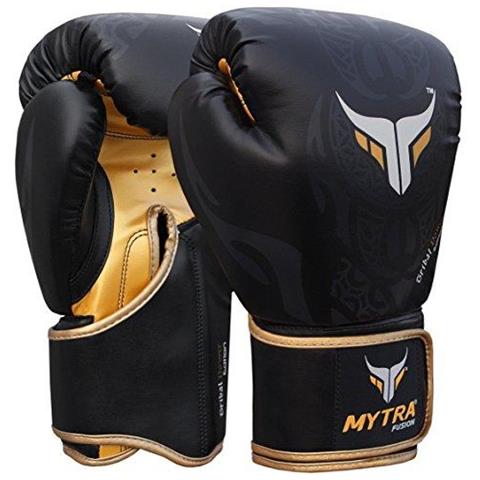 Mytra Tribal Fusion Potere Di Boxe Guanti Di Pelle Sintetica Sl3 Black Gold 16 Oz - Foto 2