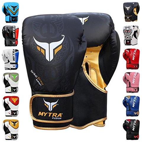 Mytra Tribal Fusion Potere Di Boxe Guanti Di Pelle Sintetica Sl3 Black Gold 16 Oz - Foto 1