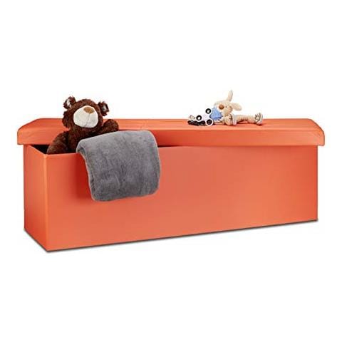 10019045 57 Sgabello Pieghevole Cassapanca Pouf Tela Arancio 114 X 38 X 38 Cm - Foto 1