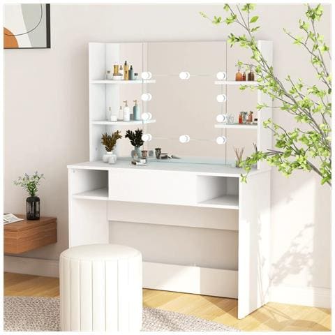 Toeletta Con Luci Led 100x40x135 Cm In Mdf Bianca - Foto 13