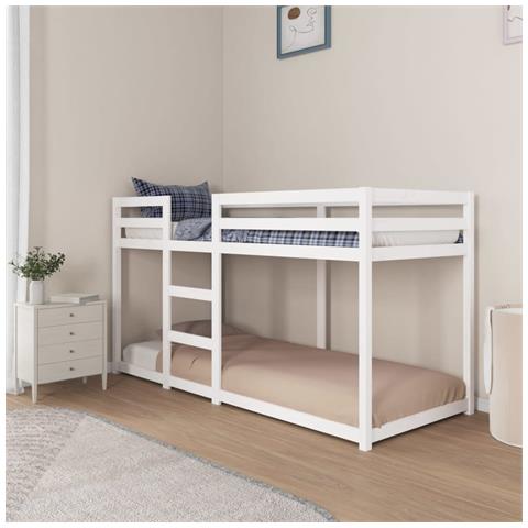 Letto A Castello Bianco 80x200 Cm In Legno Massello Di Pino - Foto 2