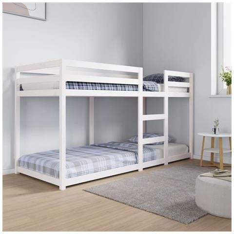 Letto A Castello Bianco 80x200 Cm In Legno Massello Di Pino - Foto 8