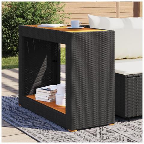 Tavolino Da Giardino Piano Legno Nero 100x40x75 Cm Polyrattan - Foto 3