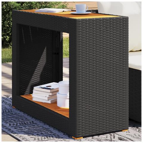 Tavolino Da Giardino Piano Legno Nero 100x40x75 Cm Polyrattan - Foto 1