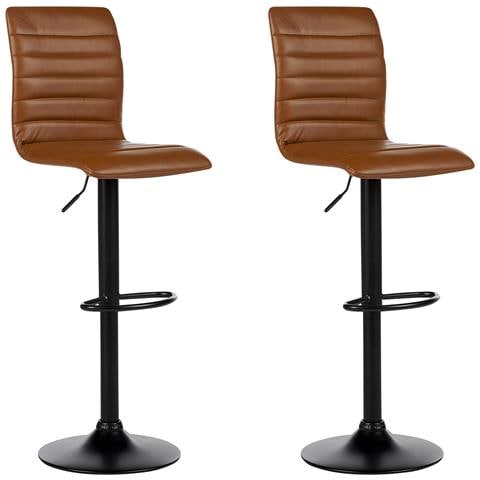 Set Di 2 Sedie Alte Lucerne Pelle Sintetica Marrone Dorato - Foto 2