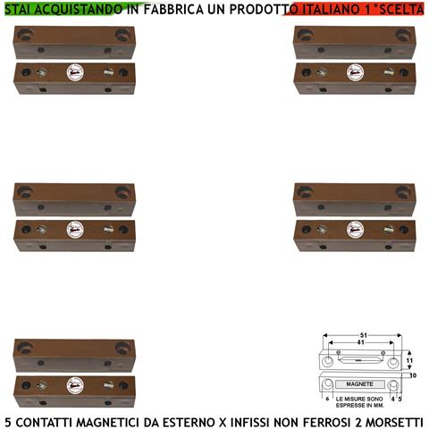 Contatto Magnetico Da Esterno Cinque Pezzi Sensore Reed Uscita Antifurto Morsetti Nc Sensibilità Magnetica 13 Mm Tensi - Foto 1