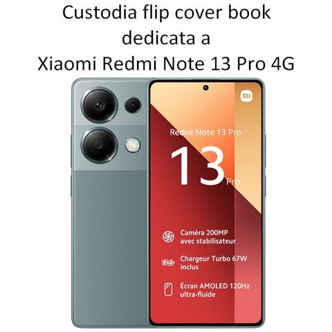 Custodia A Libro Book Cover Case Per Xiaomi Redmi Note 13 Pro 4g Navy-lime - Foto 2