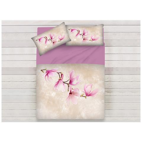 BIANCHERIAWEB Lenzuola Copriletto Sogni D'Oro – 100% Cotone, Disegno Magnolia D75, Formato Piazza E Mezza (120×200) Con Federa, Resistenti Ai Lavaggi
