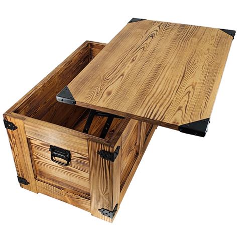 Tavolino Da Caffè, In Legno, A Forma Di Scrigno, Stile Rustico, 77 X 49 X 45 Cm, Realizzato A Mano, Con Olio Di Legno Eco Quercia - Foto 1