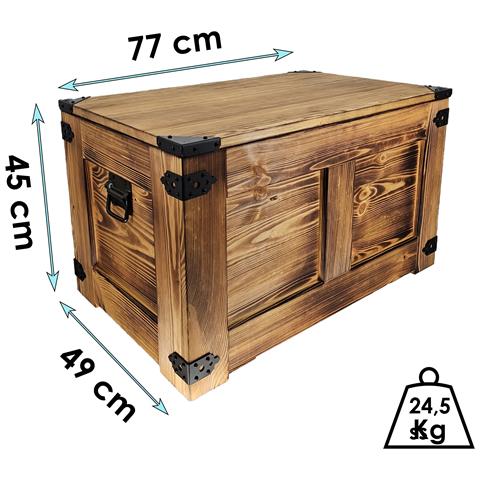 Tavolino Da Caffè, In Legno, A Forma Di Scrigno, Stile Rustico, 77 X 49 X 45 Cm, Realizzato A Mano, Con Olio Di Legno Eco Quercia - Foto 3