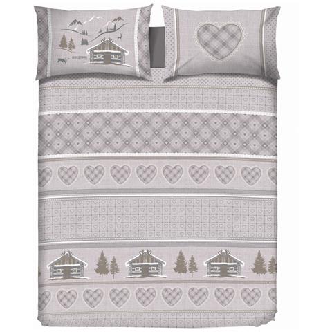 Copripiumino Sacco Piumone Cotone Flanella Pensieri Delicati Disegno Chalet Matrimoniale Beige - Foto 1