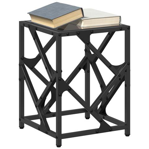 Tavolino Con Piano In Vetro Nero 30x30x41 Cm Acciaio - Foto 3