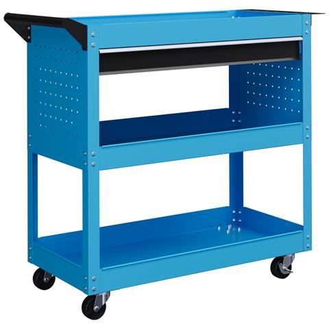 Carrello Porta Attrezzi con Manico Laterale, Cassetto e 3 Ripiani in Acciaio, 82x35x76 cm, Blu - Foto 1