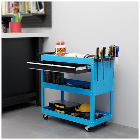 Carrello Porta Attrezzi con Manico Laterale, Cassetto e 3 Ripiani in Acciaio, 82x35x76 cm, Blu - Foto 6