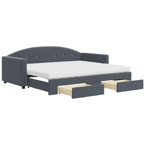 Divano Letto Estraibile Cassetti Grigio Scuro 90x200cm Velluto - Foto 2