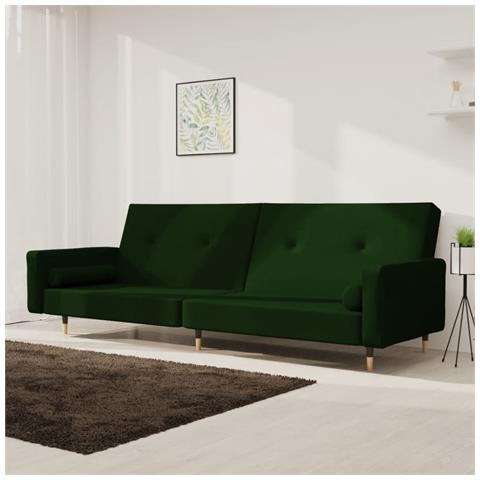 Divano Letto A 2 Posti Con 2 Cuscini Verde Scuro In Velluto - Foto 1