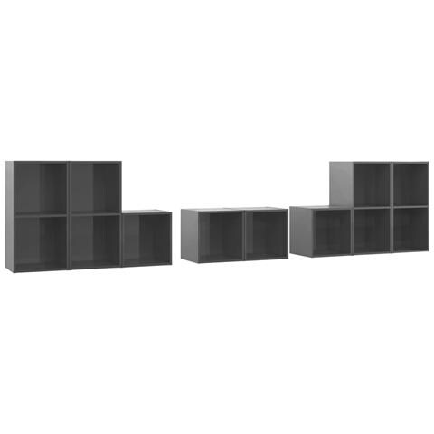 Set Mobili Tv 8 Pz Grigio Lucido In Legno Multistrato - Foto 1