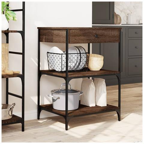 Carrello Cucina Rovere Marrone 60x48x89,5 Cm Legno Multistrato - Foto 2