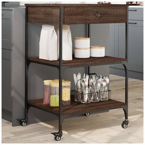 Carrello Cucina Rovere Marrone 60x48x89,5 Cm Legno Multistrato - Foto 8