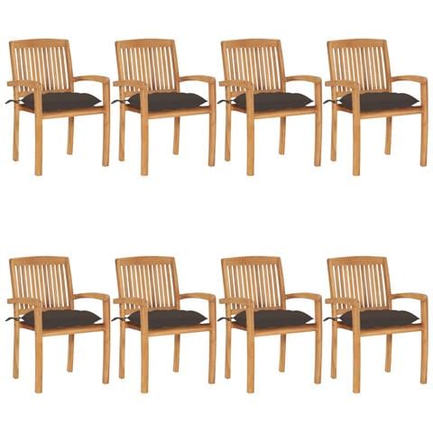 Sedie Da Giardino Impilabili 8 Pz Con Cuscini Massello Di Teak - Foto 2