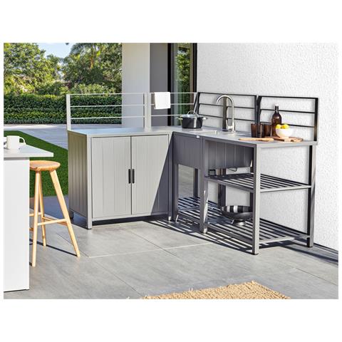 Set Cucina Da Esterno 4 Elementi Con Lavello Viggiano Metallo Grigio - Foto 1