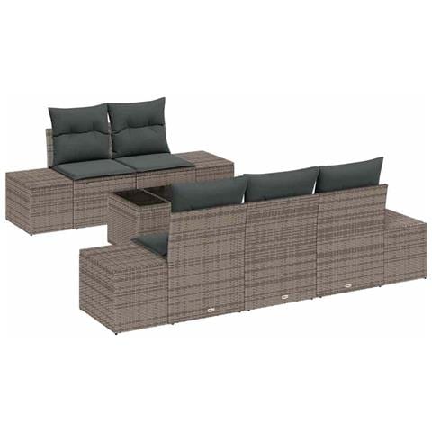 Set Divano da Giardino 6 Pezzi con Cuscini Grigio Polyrattan - Foto 1