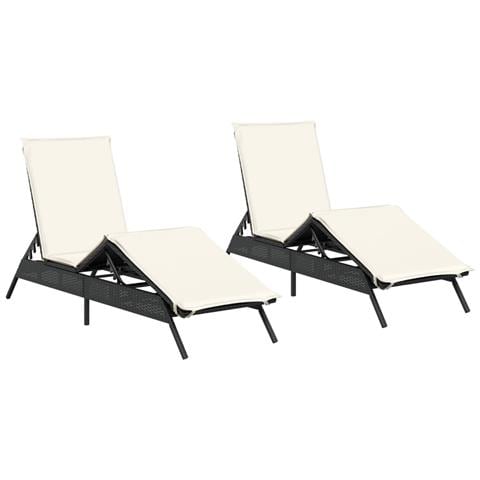 Lettini Prendisole con Cuscini 2 pz Neri in Polyrattan - Foto 1